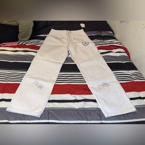 White Men's Cargo Pants with Embroidered Detail